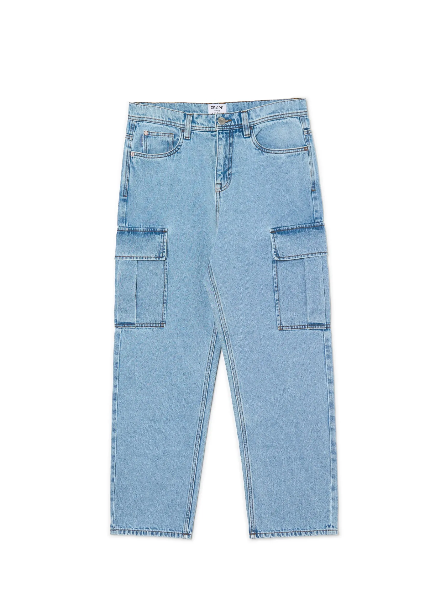 Discount Cropp Jasnoe jeansy loose cargo niebieski