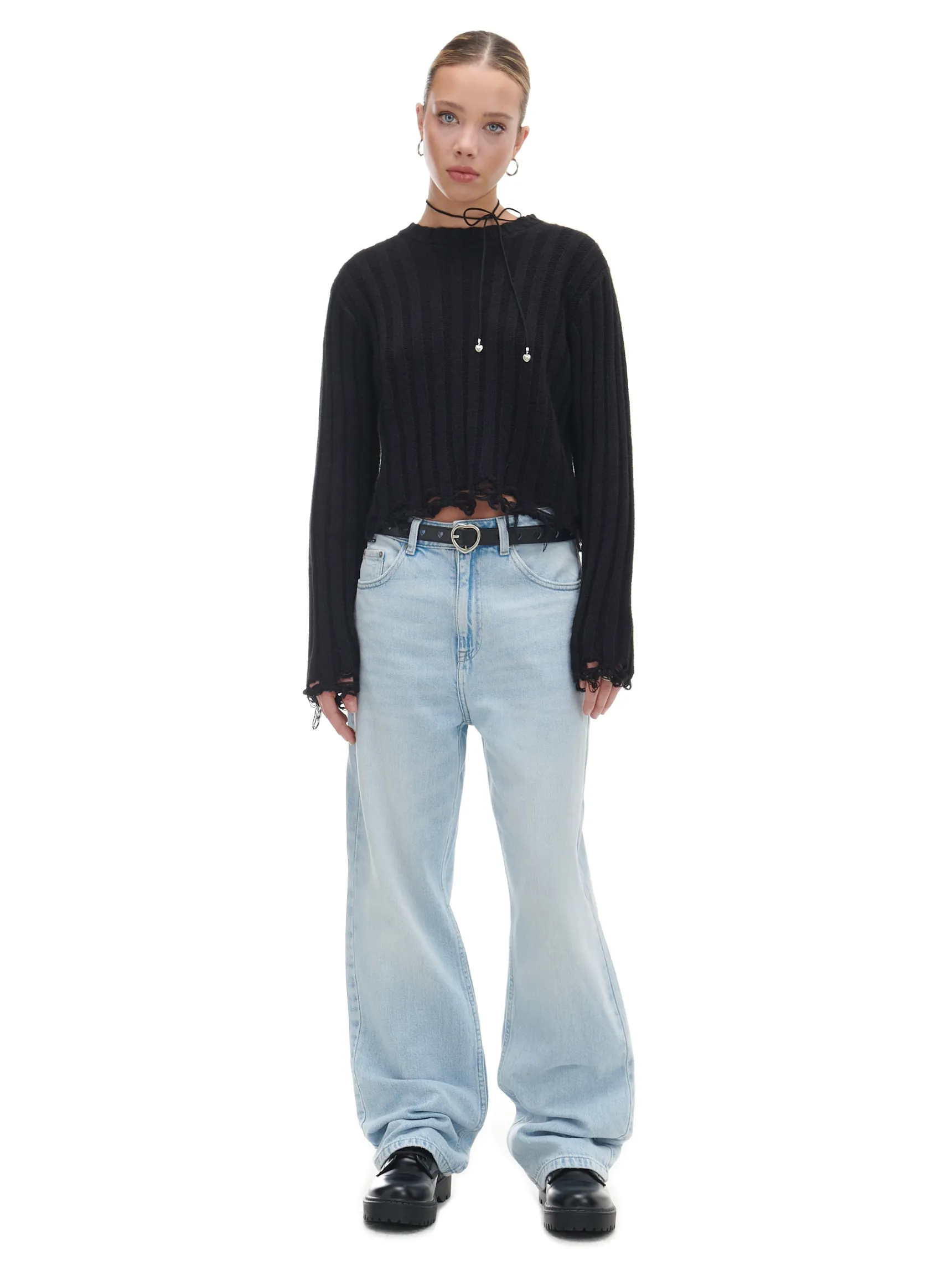 Clearance Cropp Jasnoe jeansy wide leg niebieski