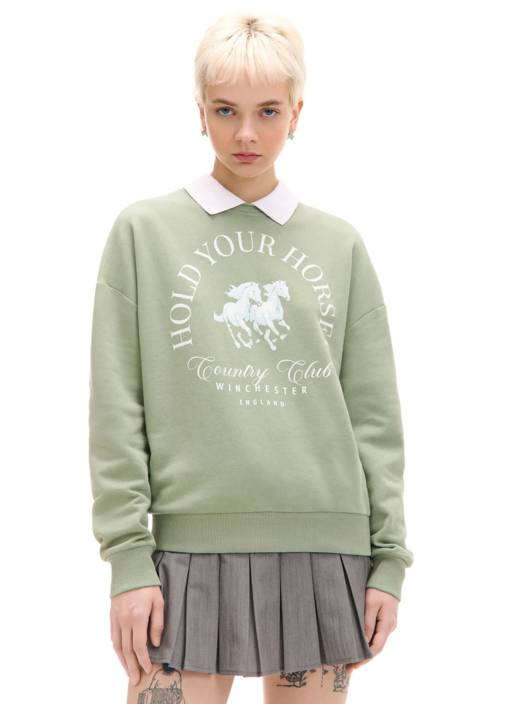 Fashion Cropp Jasnozielona bluza z kołnierzykiem zielony