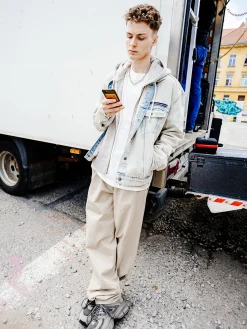 Sale Cropp Jeansowa kurtka katanka oversize jasnyszary