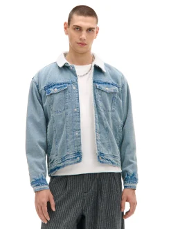 Best Cropp Jeansowa kurtka sherpa niebieski