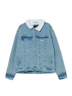 Best Cropp Jeansowa kurtka sherpa niebieski