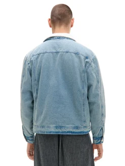 Best Cropp Jeansowa kurtka sherpa niebieski