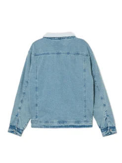 Best Cropp Jeansowa kurtka sherpa niebieski