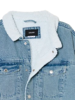 Best Cropp Jeansowa kurtka sherpa niebieski