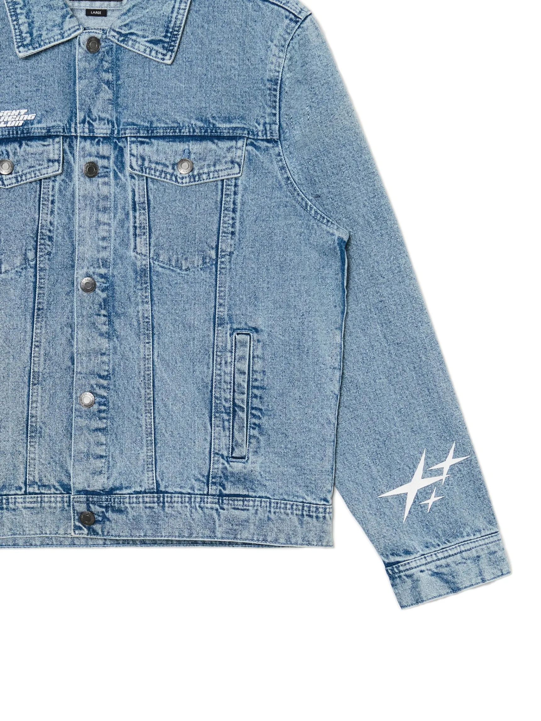 Clearance Cropp Jeansowa kurtka z nadrukami niebieski