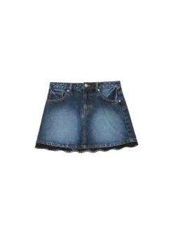 Fashion Cropp Jeansowa spódnica mini z koronką niebieski