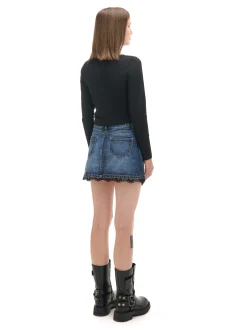 Fashion Cropp Jeansowa spódnica mini z koronką niebieski