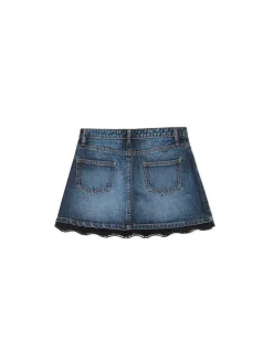 Fashion Cropp Jeansowa spódnica mini z koronką niebieski