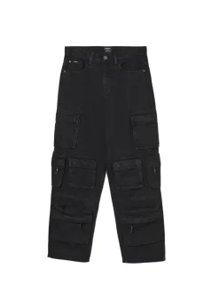 Discount Cropp Jeansy baggy multipockets czarny