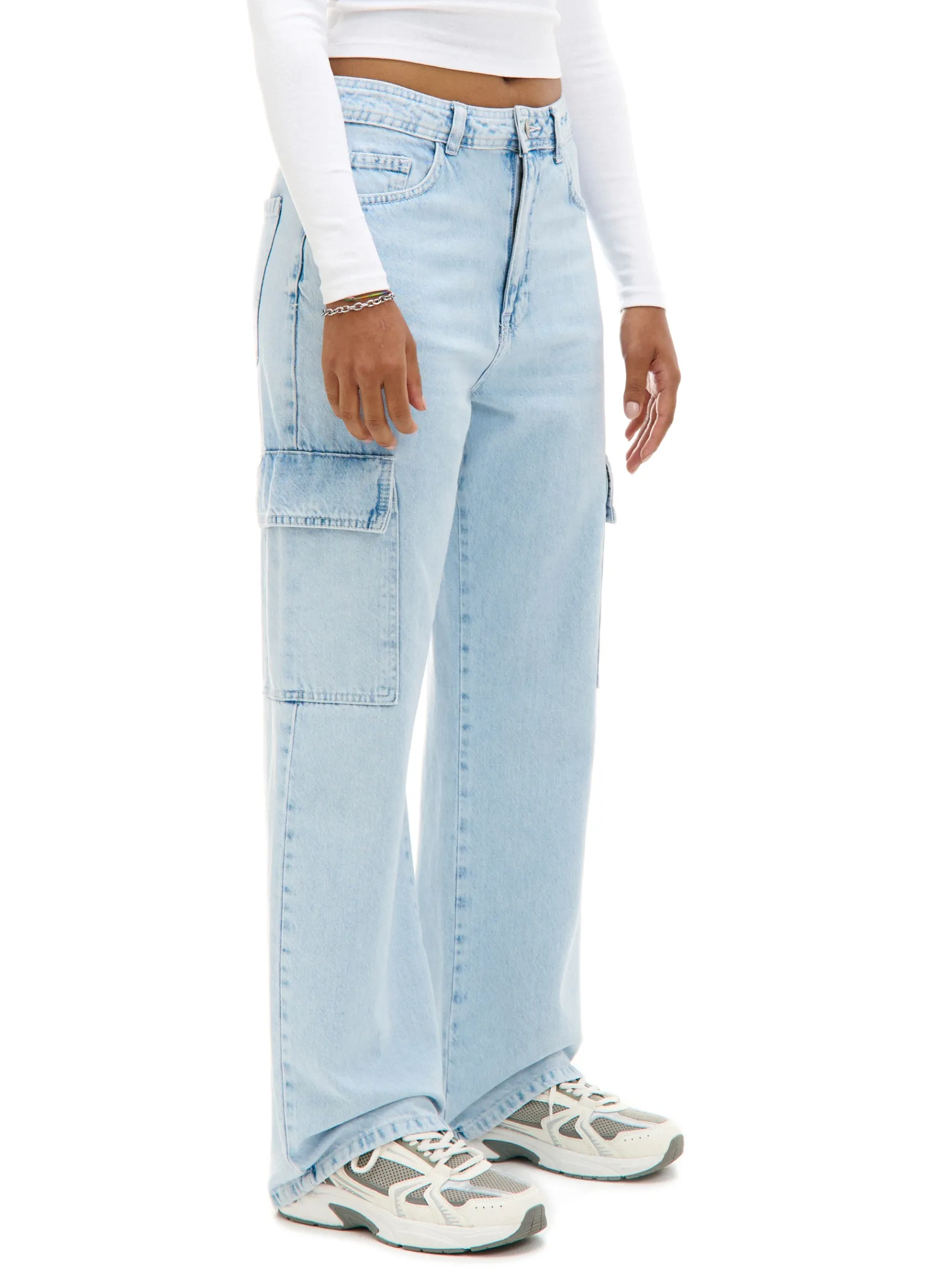 New Cropp Jeansy baggy PETITE niebieski