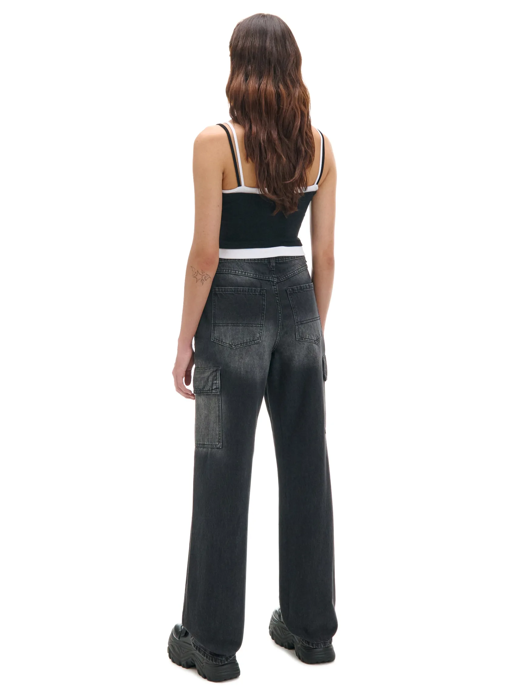 Discount Cropp Jeansy baggy TALL z efektem sprania czarny