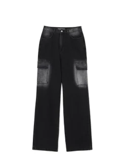 Discount Cropp Jeansy baggy TALL z efektem sprania czarny