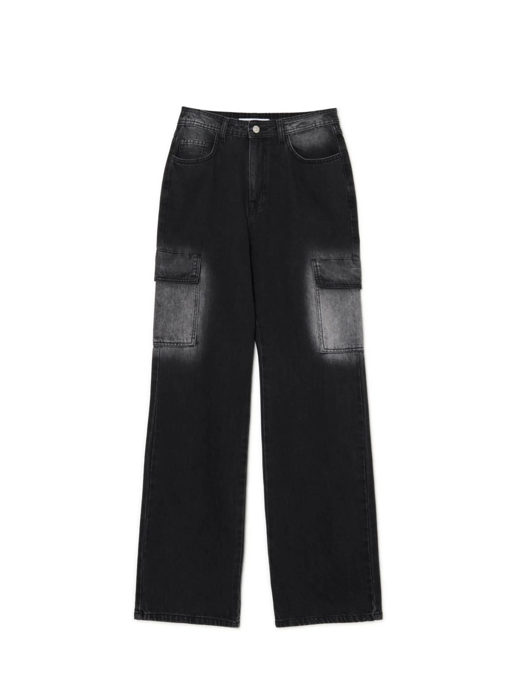 Discount Cropp Jeansy baggy TALL z efektem sprania czarny