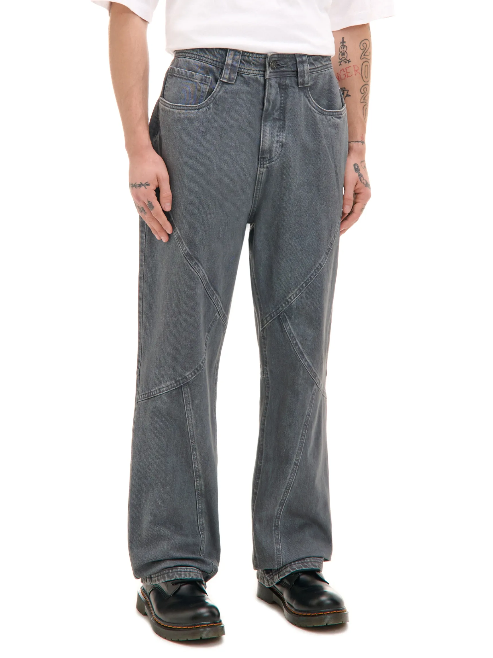 Sale Cropp Jeansy baggy z dekoracyjnymi przeszyciami surowygranatowy
