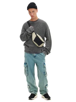 Clearance Cropp Jeansy baggy z kieszeniami cargo niebieski