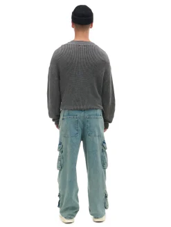 Clearance Cropp Jeansy baggy z kieszeniami cargo niebieski