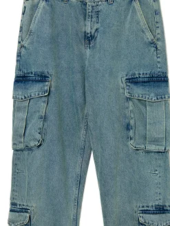 Clearance Cropp Jeansy baggy z kieszeniami cargo niebieski