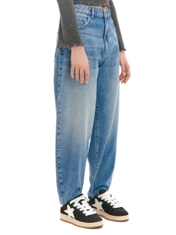 Hot Cropp Jeansy balloon z przetarciami niebieski