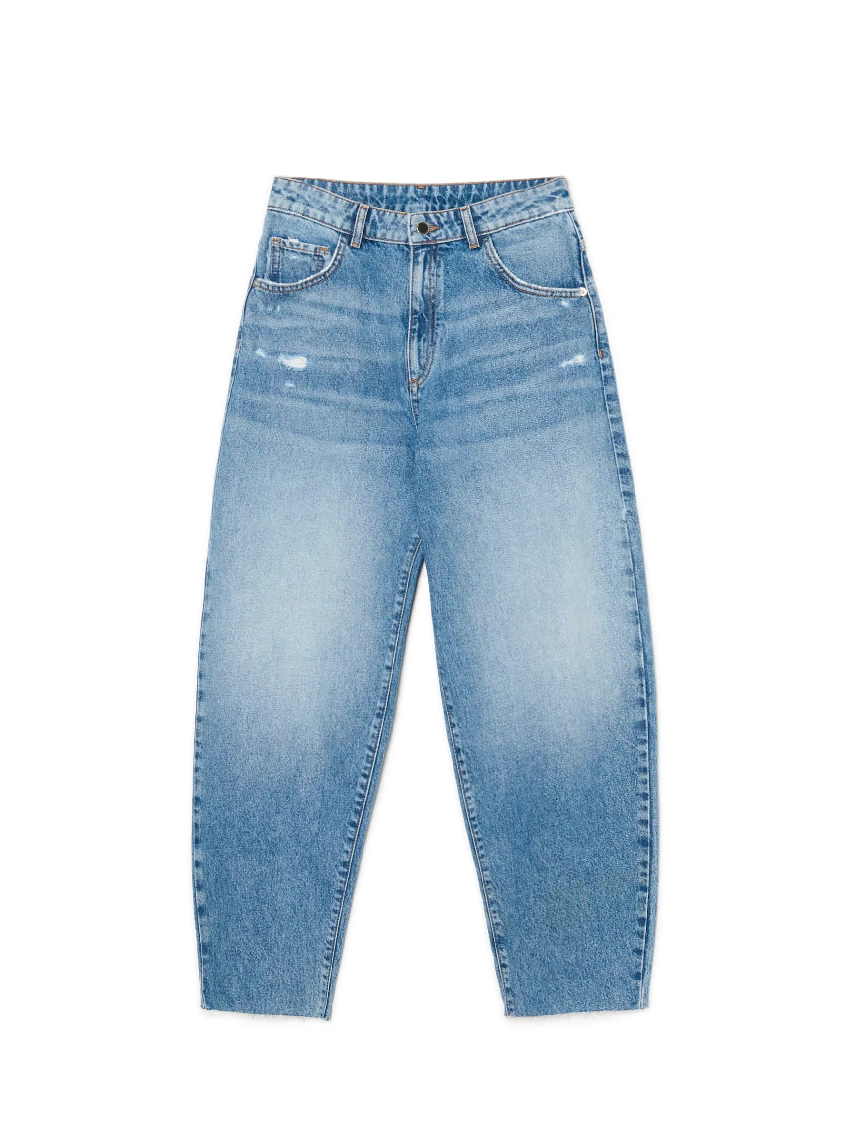 Hot Cropp Jeansy balloon z przetarciami niebieski