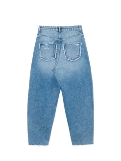 Hot Cropp Jeansy balloon z przetarciami niebieski