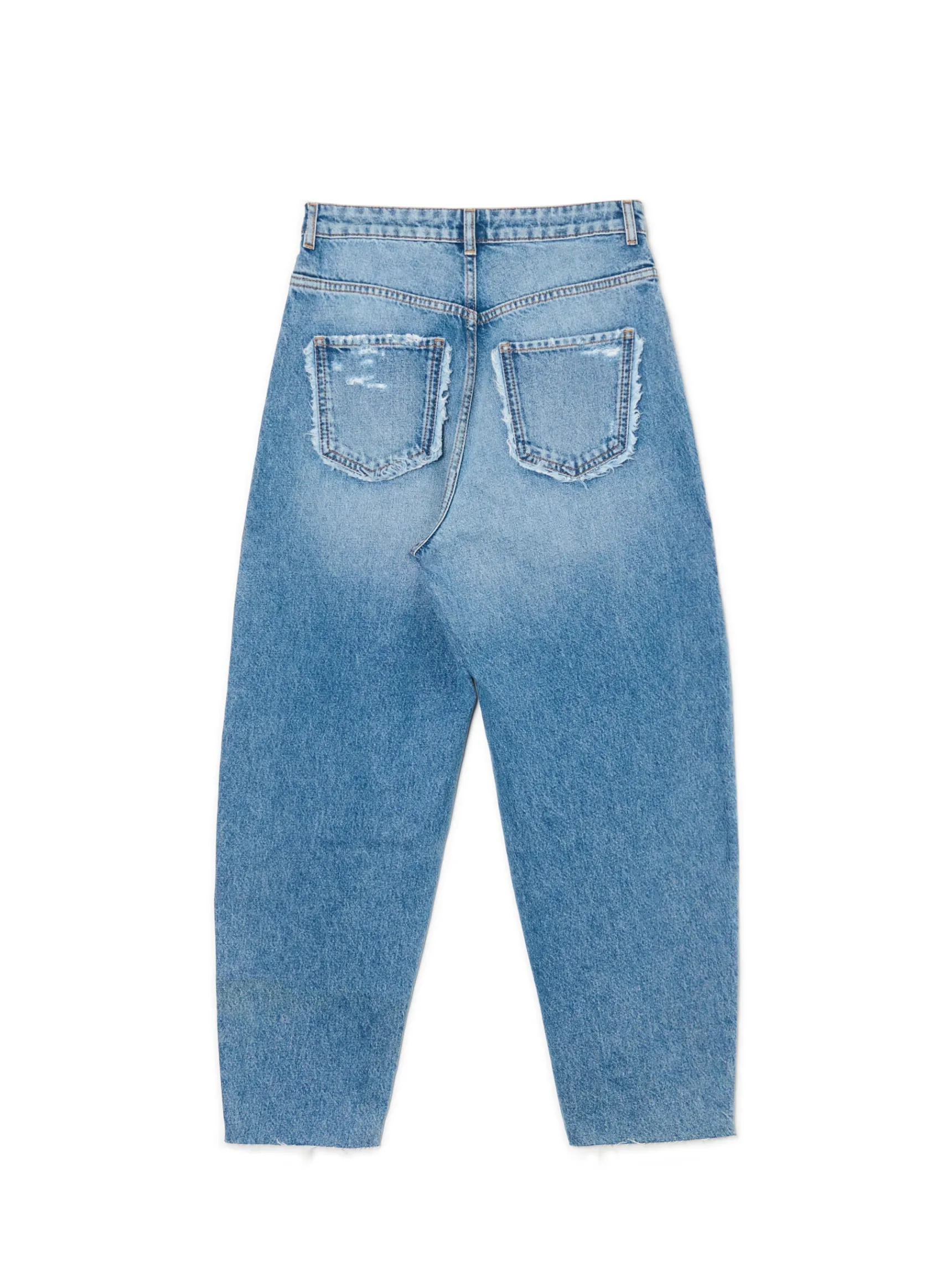 Hot Cropp Jeansy balloon z przetarciami niebieski