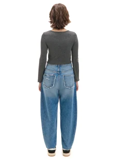 Hot Cropp Jeansy balloon z przetarciami niebieski