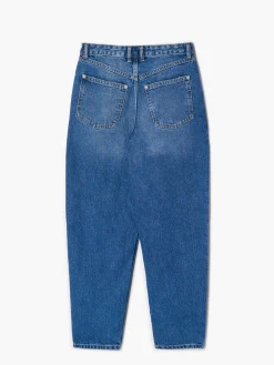 Sale Cropp Jeansy barrel z przetarciami niebieski
