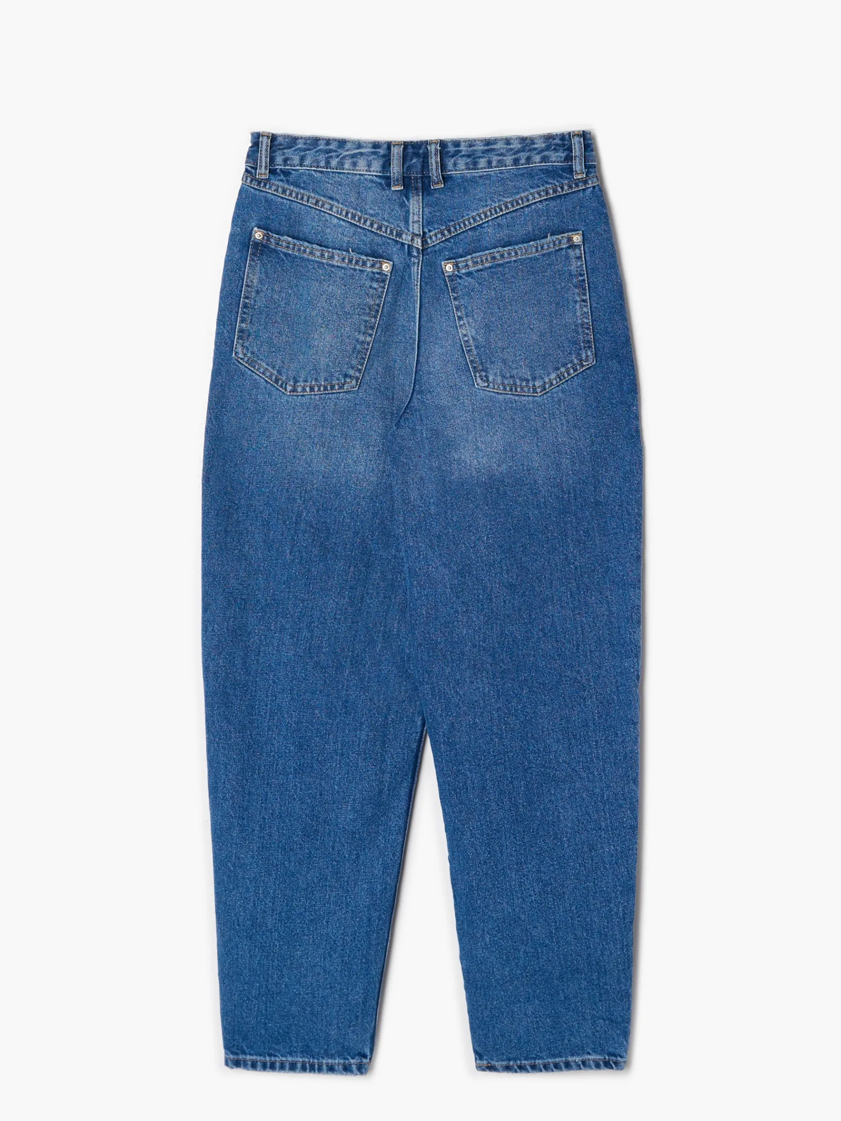 Sale Cropp Jeansy barrel z przetarciami niebieski