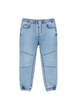 Clearance Cropp Jeansy jogger z ozdobnymi przeszyciami niebieski