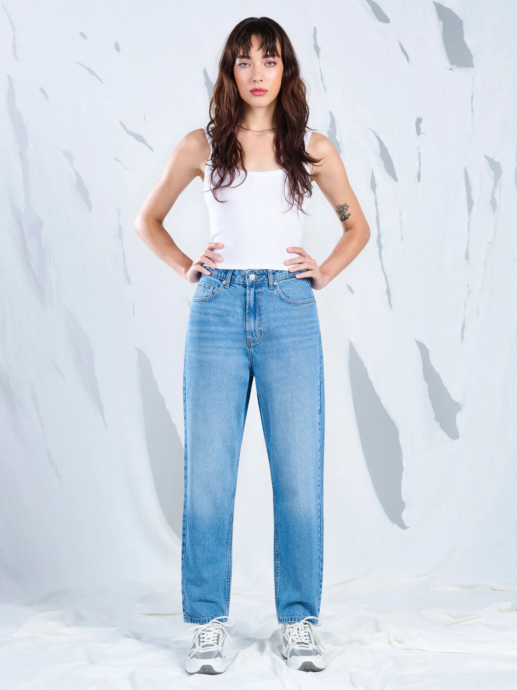 Online Cropp Jeansy mom z wysokim stanem niebieski