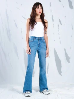 Outlet Cropp Jeansy skinny flare niebieski