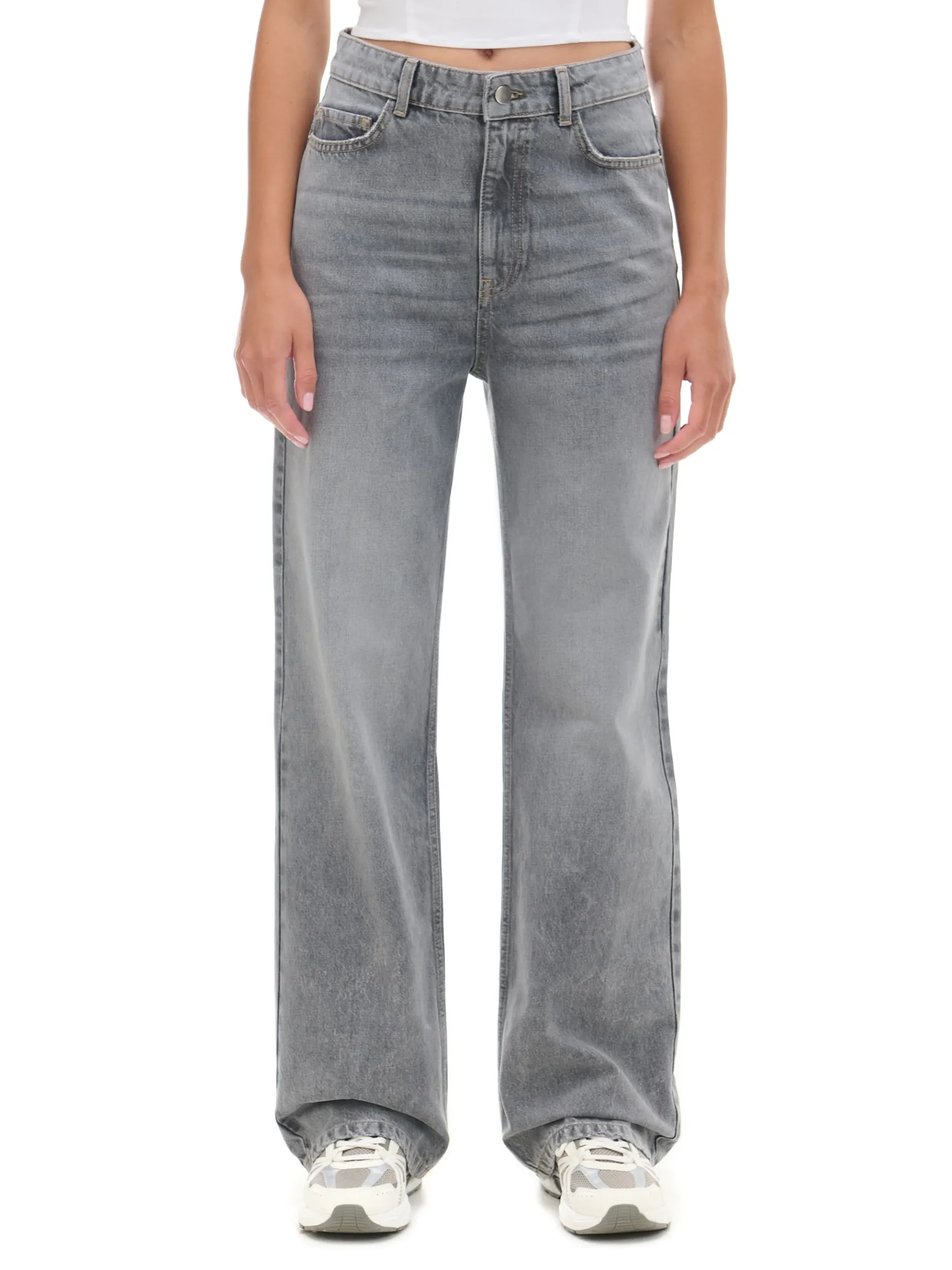 Sale Cropp Jeansy straight z wysokim stanem jasnyszary