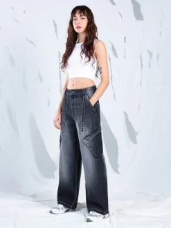Sale Cropp Jeansy super baggy czarny