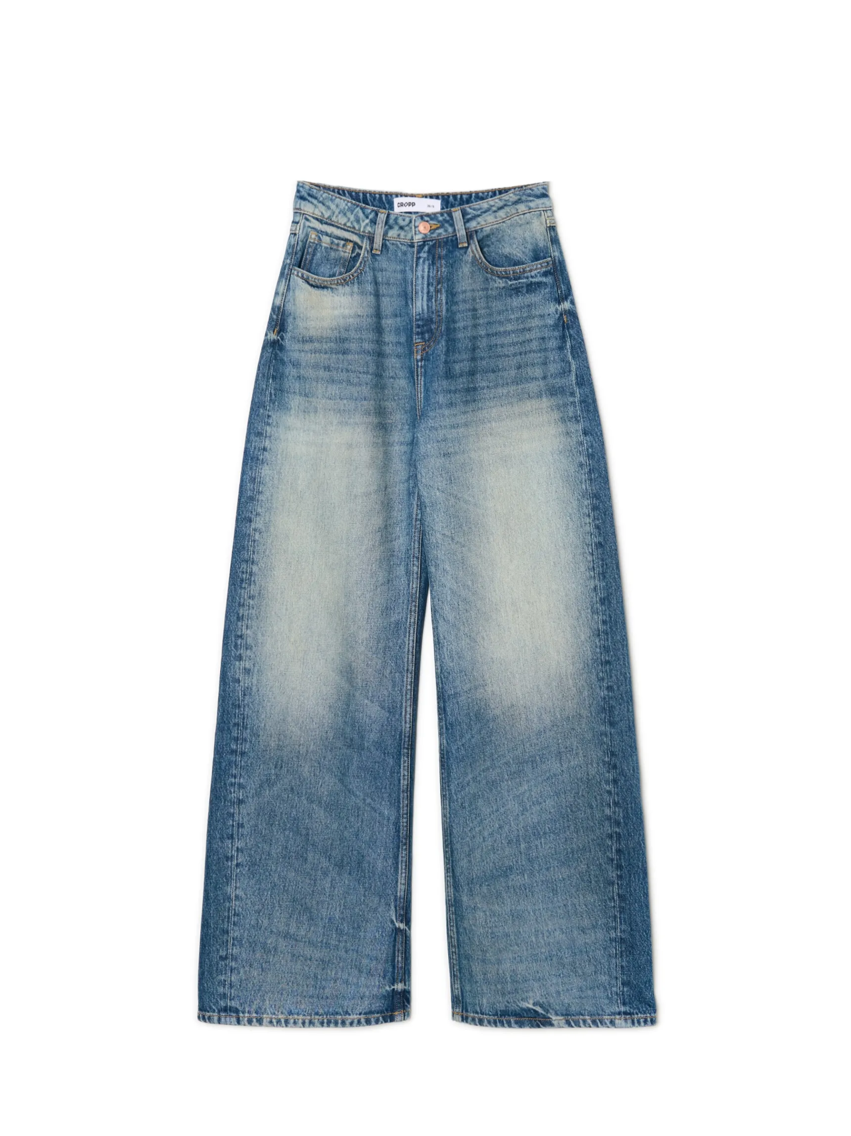 Sale Cropp Jeansy wide leg typu barrel niebieski