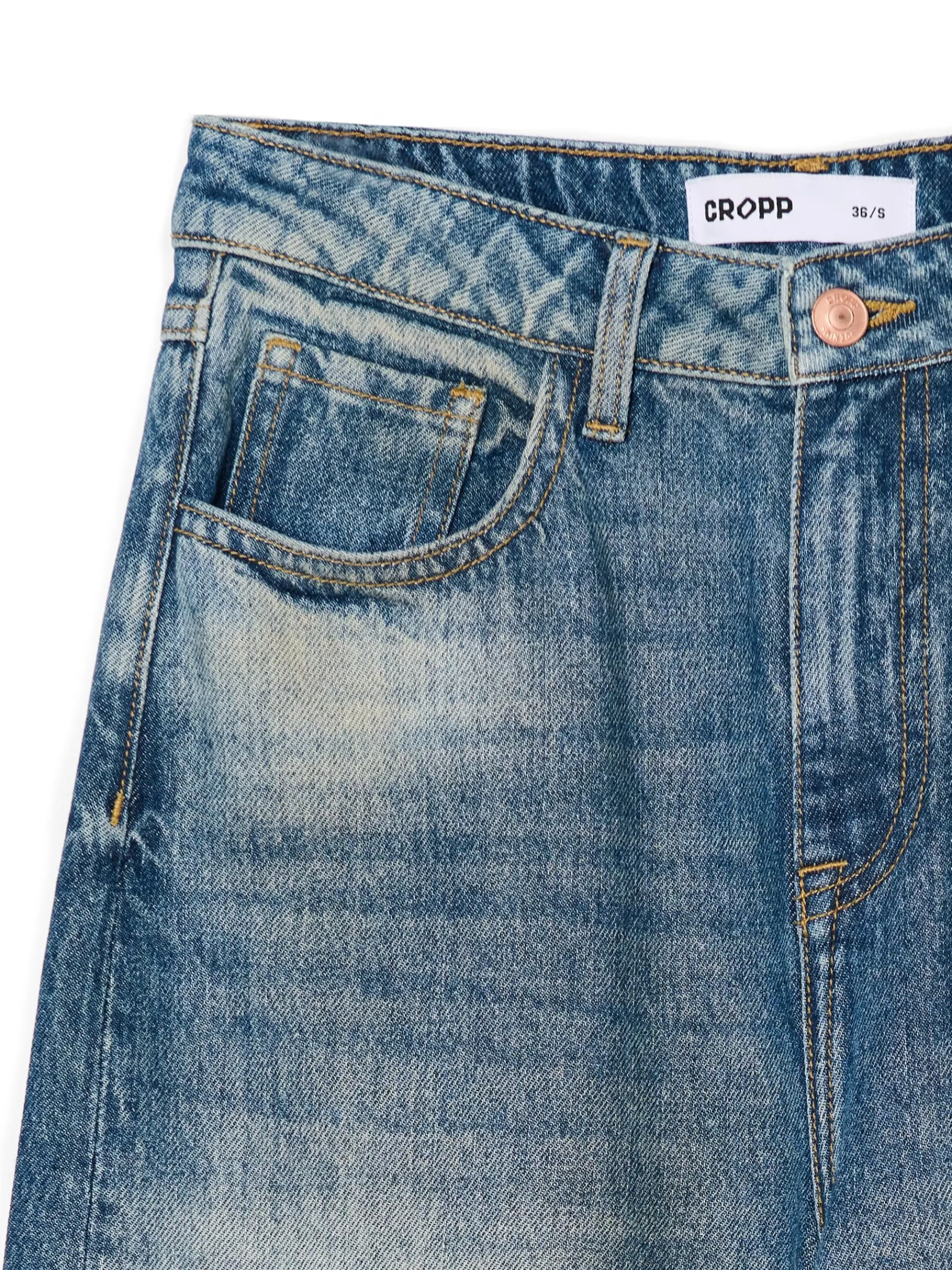 Sale Cropp Jeansy wide leg typu barrel niebieski