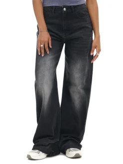 Hot Cropp Jeansy wide leg typu barrel czarny