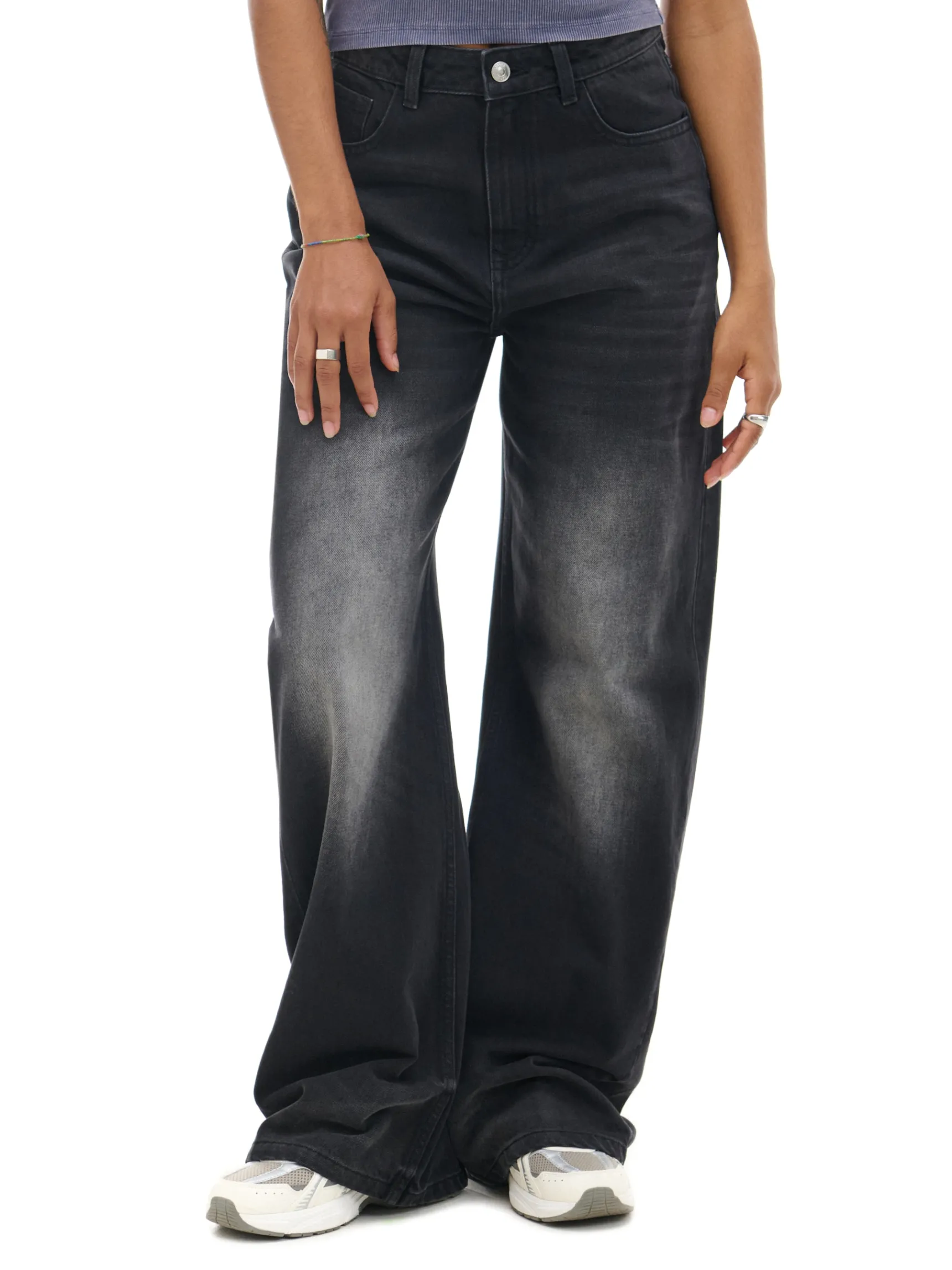 Hot Cropp Jeansy wide leg typu barrel czarny