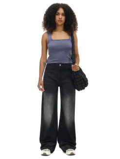 Hot Cropp Jeansy wide leg typu barrel czarny