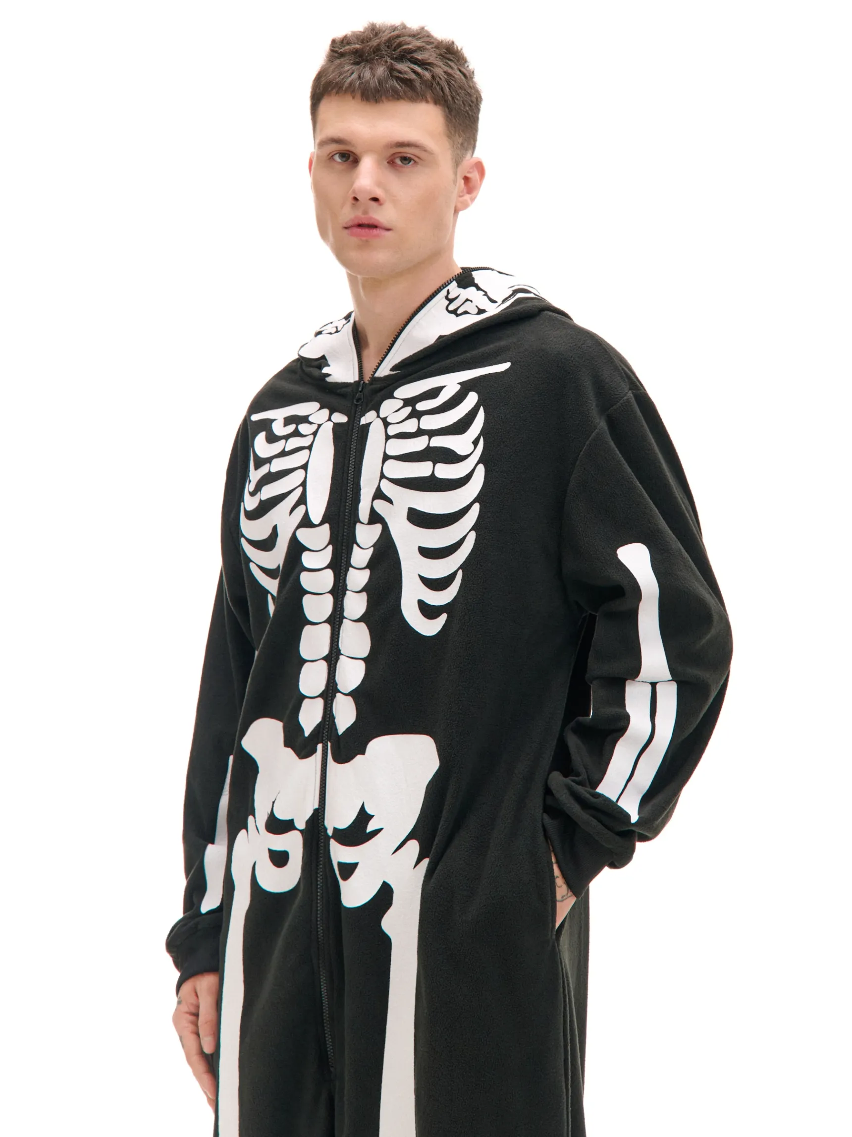 Online Cropp Jednoczęściowa piżama onesie z kościotrupem czarny