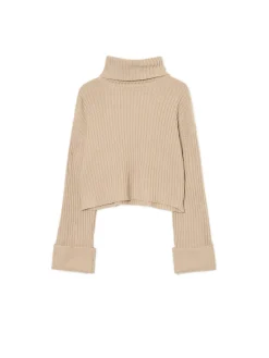 Fashion Cropp Jesienny sweter oversize z golfem beżowy