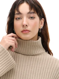 Fashion Cropp Jesienny sweter oversize z golfem beżowy