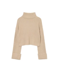 Fashion Cropp Jesienny sweter oversize z golfem beżowy