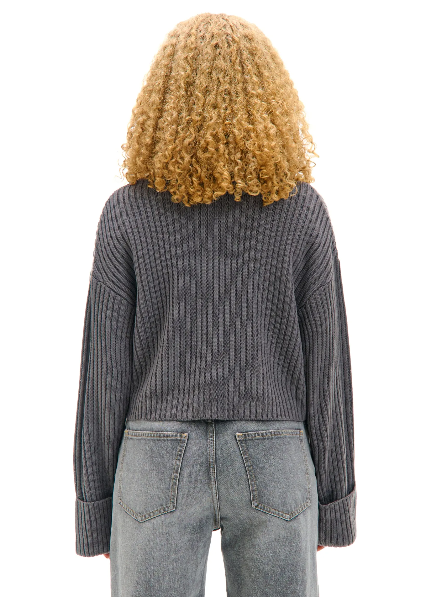 Clearance Cropp Jesienny sweter oversize z golfem szary