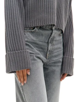 Clearance Cropp Jesienny sweter oversize z golfem szary