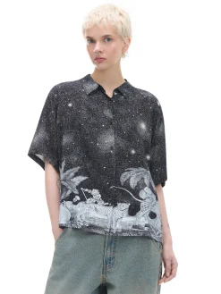Clearance Cropp Koszula oversize z artystycznym nadrukiem wielobarwny