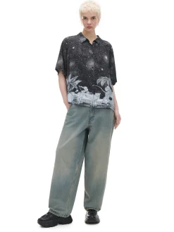 Clearance Cropp Koszula oversize z artystycznym nadrukiem wielobarwny