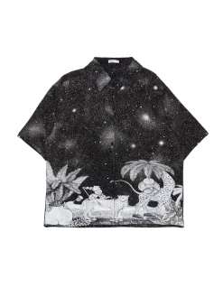 Clearance Cropp Koszula oversize z artystycznym nadrukiem wielobarwny