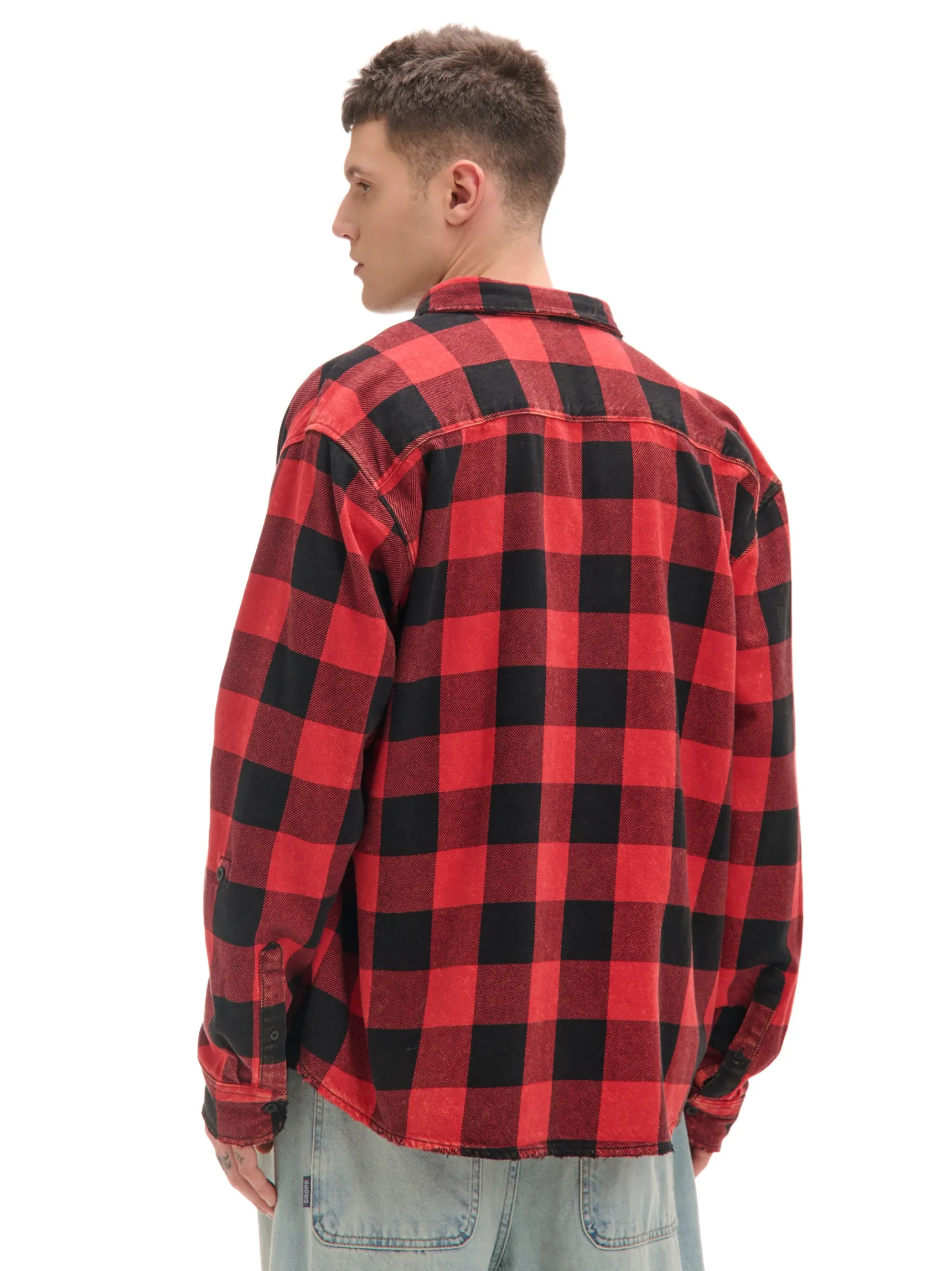Discount Cropp Koszula w kratę z postrzępieniami czerwony