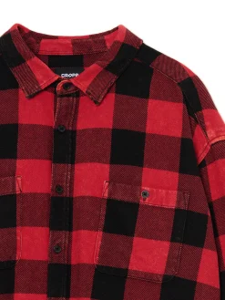 Discount Cropp Koszula w kratę z postrzępieniami czerwony